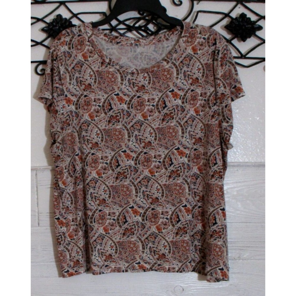 American Eagle Women's Top Size XL Short Sleeve Multicolored Floral Round Neck